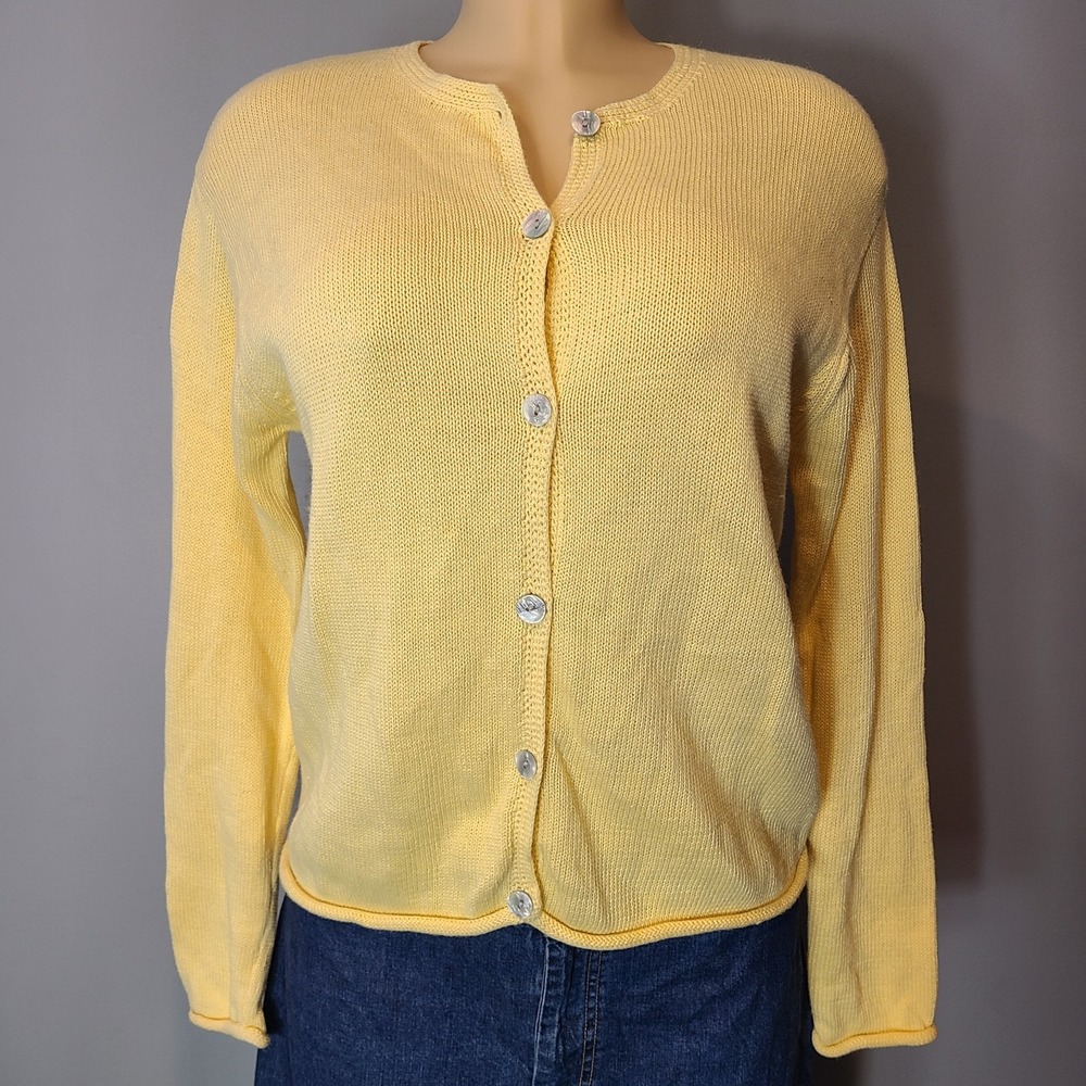 VTG Gallagher Cottage Cardigan Dainty Sweater‎ Womens Sz Small Yellow 90s Cotton